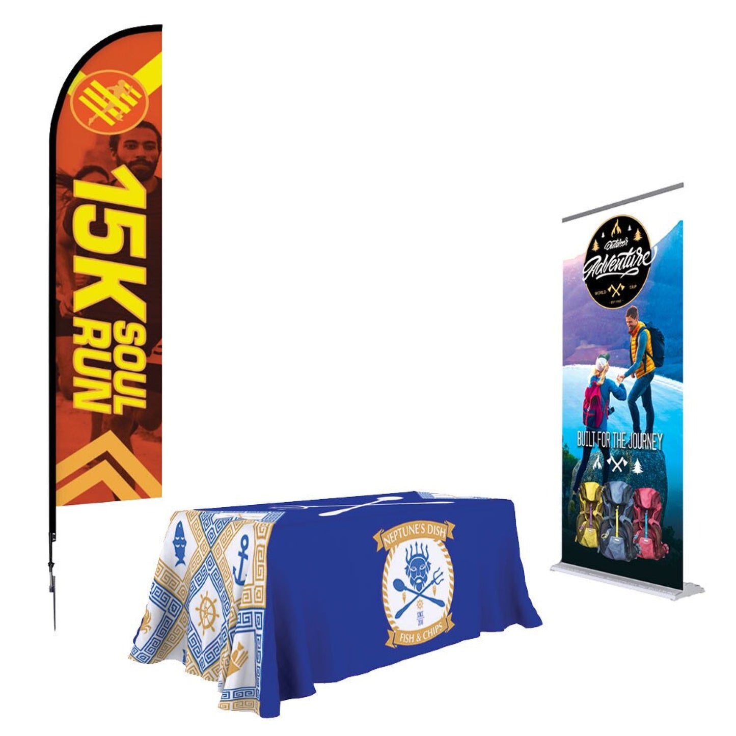 14 ft. Essentials Event Display Kit: Roll-Up Banner, Feather Flag & Table Throw